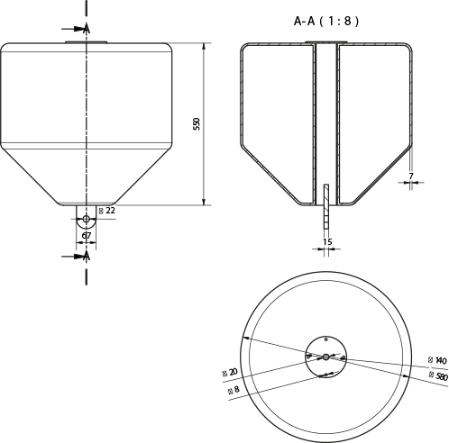 Markierungstonne / Markierungsboje Julius MB120 Technische Zeichnung